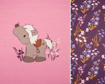 Baumwoll Jersey Panel ca. 60 cm Pferdchenglück auf Rosa by emmapünktchen